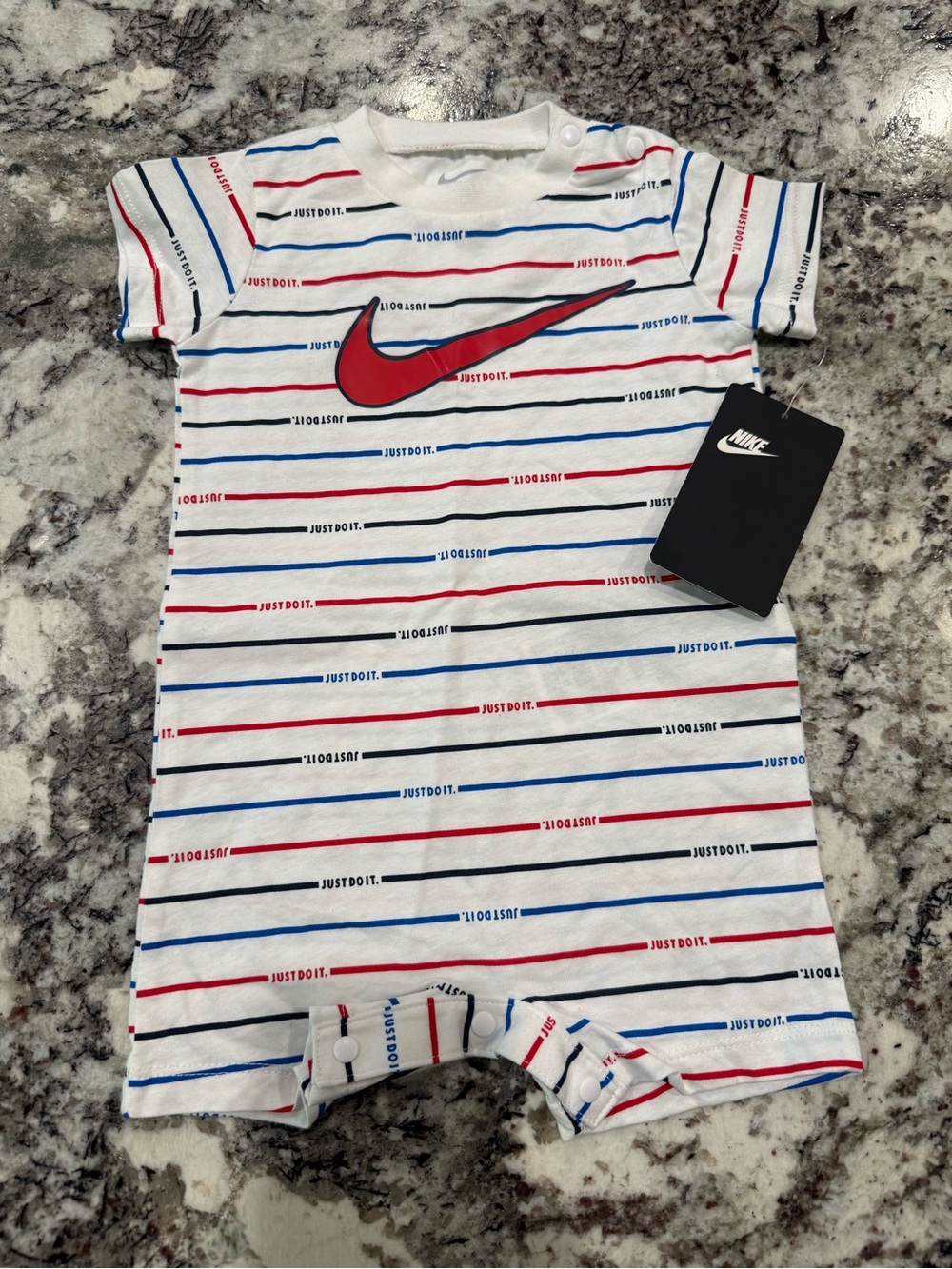 Nike White Romper with Red & Blue Stripes